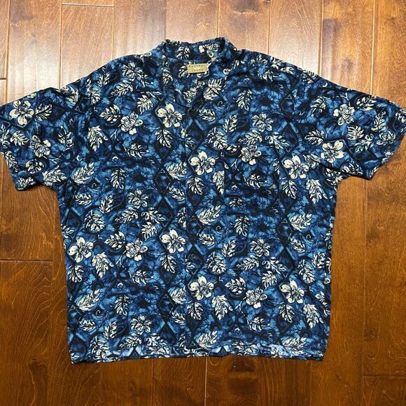 Natural Issue Vintage 90s Hawaiian Navy White Button Front Shirt Men's Size XL - Picture 3 of 9